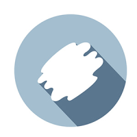 Blauer Kreis mit Klecks in der Mitte, der einen Schatten nach unten rechts wirft